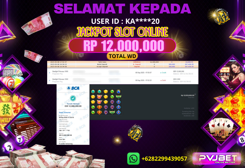 JACKPOT KEMENANGAN SLOT PRAGMATIC PLAY “ STARLIGHT PRINCESS 1000 ” 12 JT